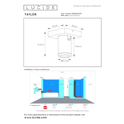 Plafon TAYLOR 09930/05/31 Lucide IP44